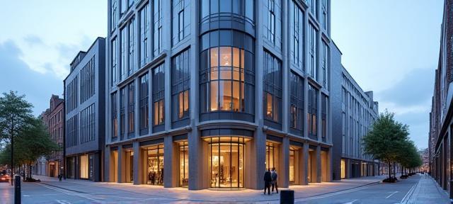 Fachada moderna de edificio de oficinas en 42 King Street, Manchester